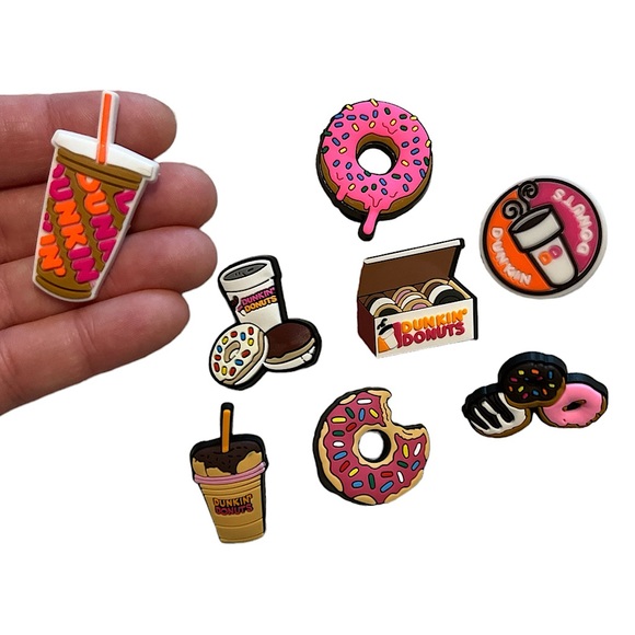 DUNKIN DONUTS coffee donut themed croc/shoe charm 8 piece bundle NEW trending - Picture 1 of 4